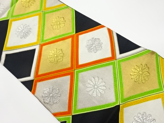 リサイクル　菱に菊模様織出し袋帯